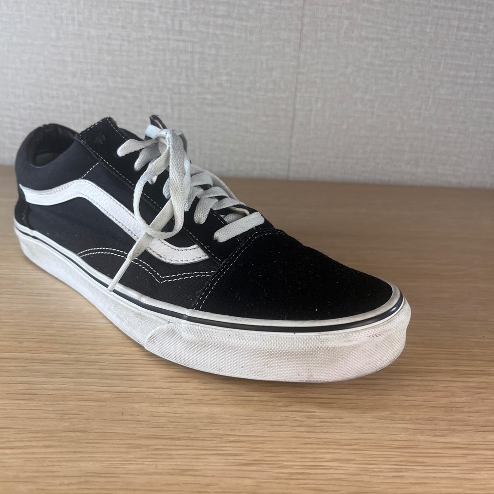 Vans Old Skool Mens 11 Black White Suede Canvas Skate Shoes 721356 Low Top